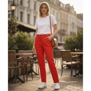 Talbots Hampshire Ankle Pant Coral Flat Front Women's 8P Petite Quiet Luxury EUC